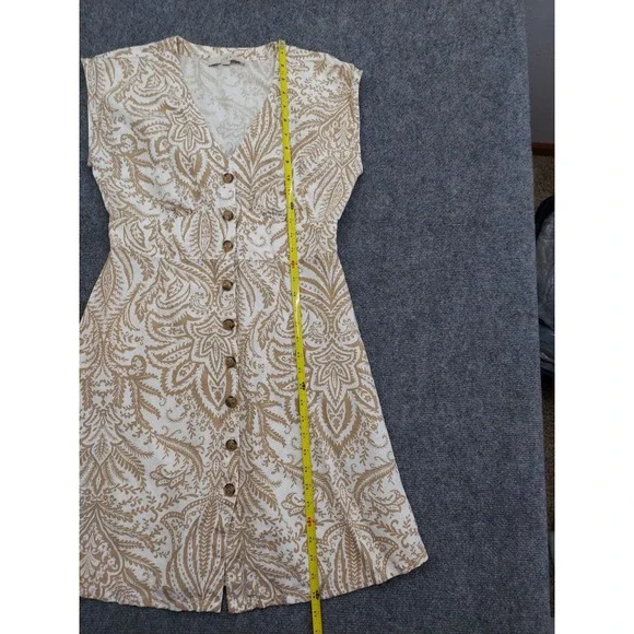 Loft‎ Linen Dress Womens 4 Brown White Button Front Paisley Print Beach V Neck - Picture 8 of 11